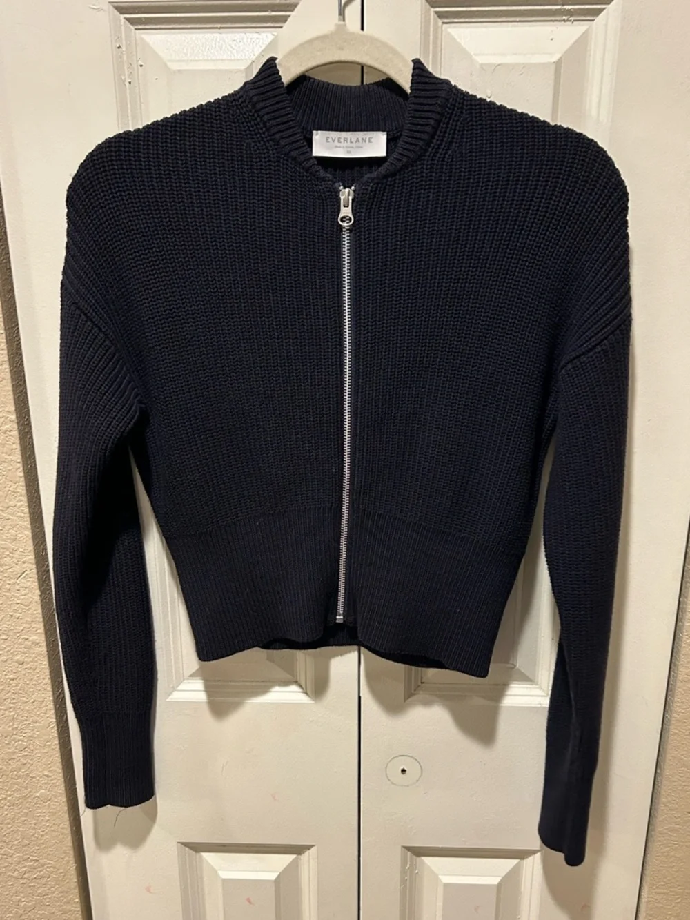 Everlane Organic Cotton Fisherman Crop Sweater Cardigan Black , XS - Picture 1 of 7